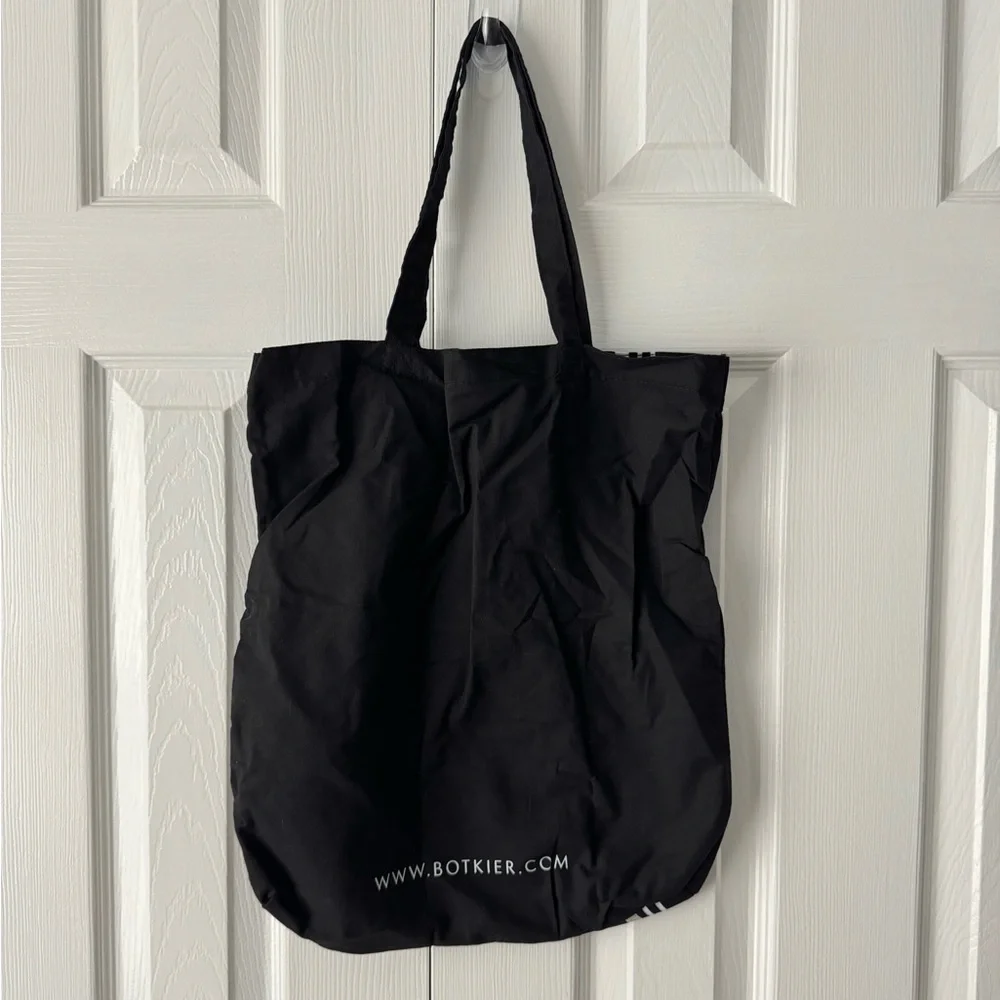 Botkier New York Black Canvas Tote Bag Silver Vertical Stripe & Logo